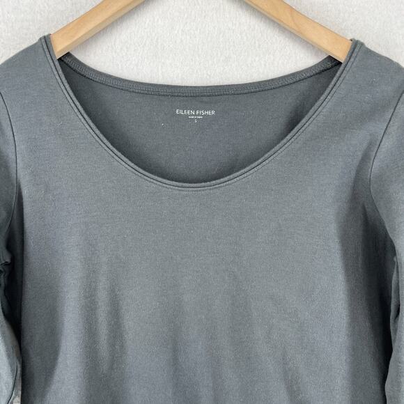 EILEEN FISHER Top S Cotton Interlock Jersey Scoop Neck 3/4 Sleeve Gray - Picture 4 of 13